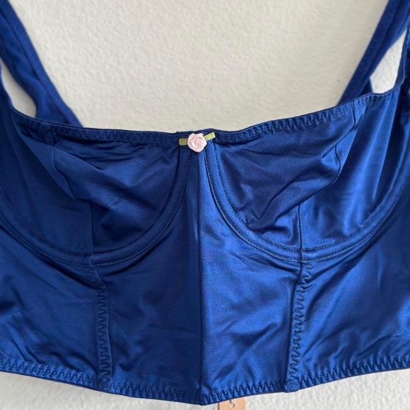 Skims Stretch Satin Corset in Neptune, Size Small - Picture 3 of 7